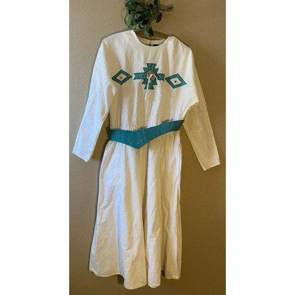 Vintage Cheyenne Outfitters Maxi Dress 12 White Turquoise Concho Southwestern - Picture 1 of 11